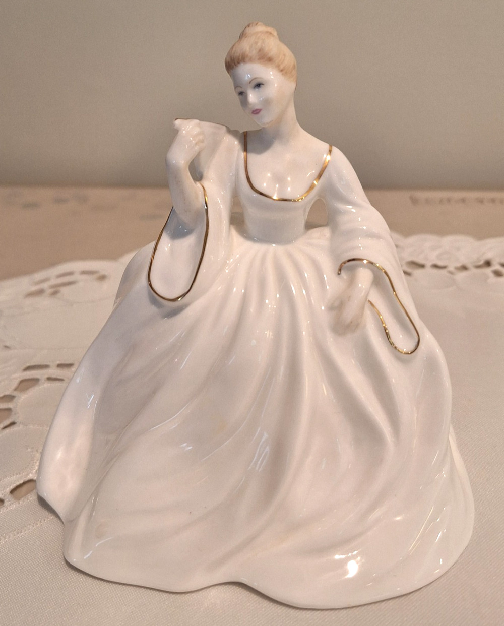 Vintage Coalport Samanth Bone China Figurine White Ballgown England 1983